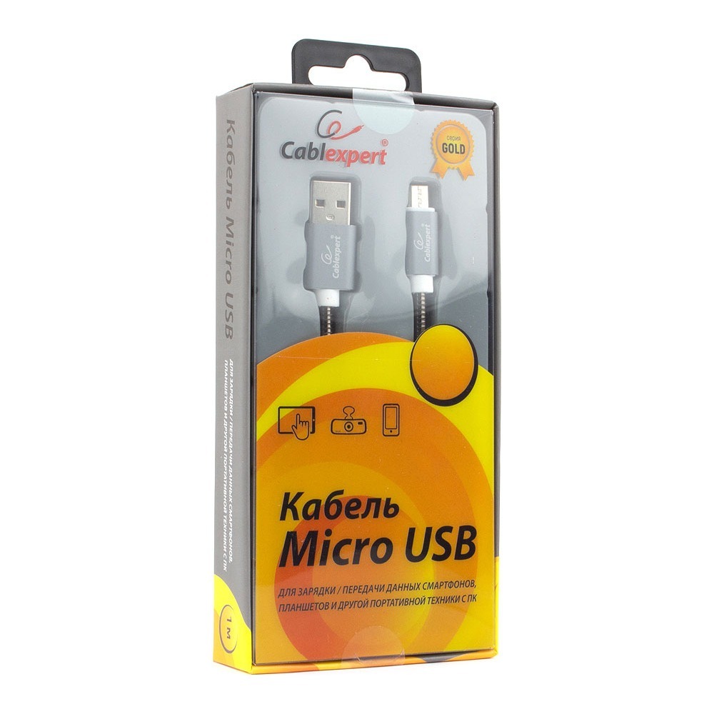 Кабель USB 2.0 Тип A - B micro Cablexpert CC-G-mUSB02Gy-1M 1.0m