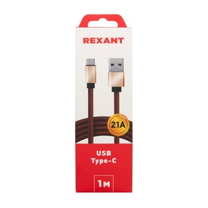 Кабель Rexant 18-1897 USB-Type-C 2 A, коричневая кожаная оплетка 1.0m