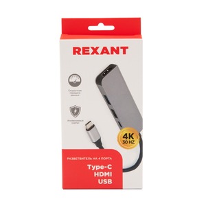 Разветвитель Rexant 18-4151 USB Type-C на 4 порта: 1xHDMI/2xUSB 3.0 PD/1xType-C PD