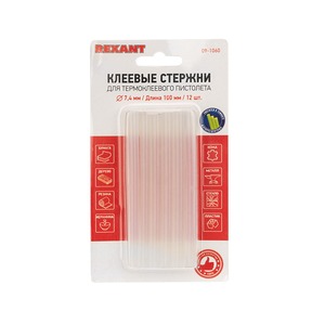 Стержни клеевые Rexant 09-1060 7 мм, 100 мм, прозрачные светящиеся (12 шт./уп.)