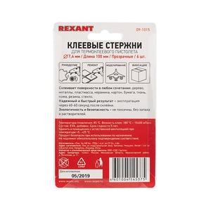 Стержни клеевые Rexant 09-1015 7 мм, 100 мм, прозрачные (6 шт./уп.)