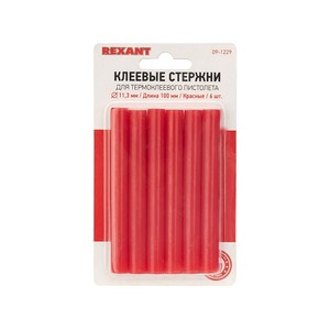 Стержни клеевые Rexant 09-1229 11 мм, 100 мм, красные (6 шт./уп.)