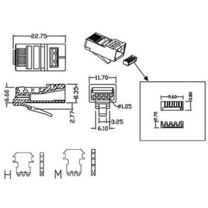 Разъем RJ-45 Hyperline PLUG-8P8C-UV-C6-SH (1 шт)