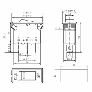 Выключатель - автомат клавишный Rexant 36-2610 250V 15А (3с) RESET-OFF красный с подсветкой, 10шт