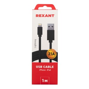 Кабель USB 2.0 Тип A - Lightning Rexant 18-7050 USB-Lightning 2 А, черный ПВХ 1.0m